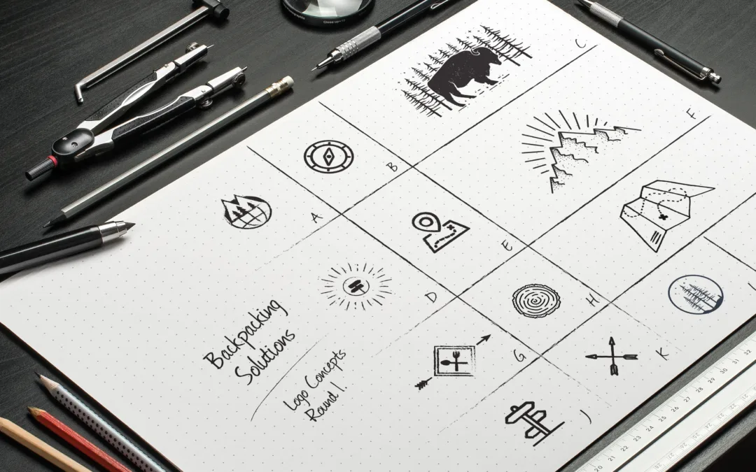 sketch shows the process of ideation for logo design